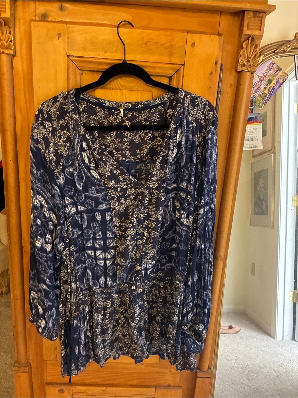 Free People Navy and White Floral V-Neck Tunic